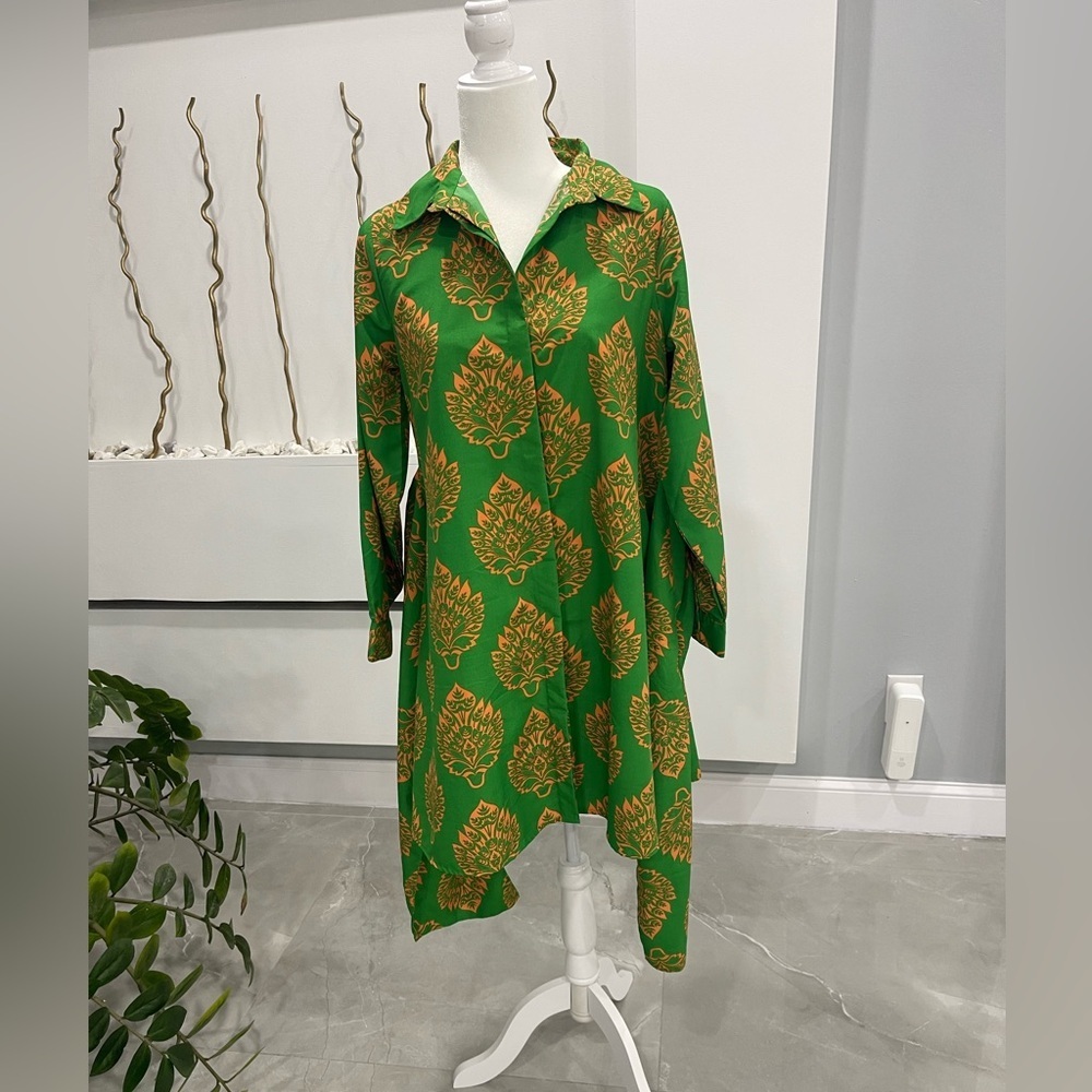Green Leaf Print Dress